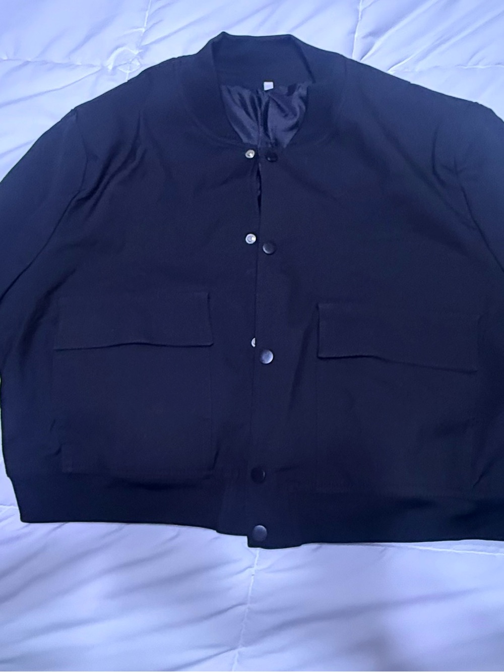 Black Snap-Front Bomber Jacket